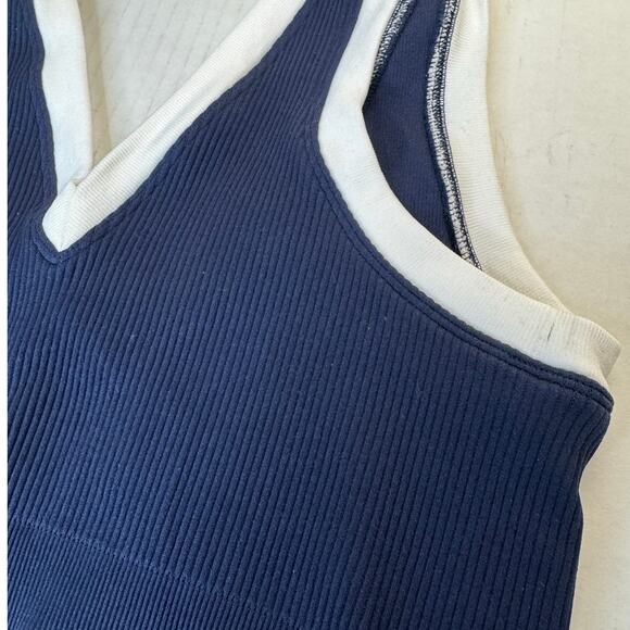 OFFLINE by Aerie Seamless Plunge Sports Bra Royal Navy NWT Large Stretch Fit - Picture 4 of 7